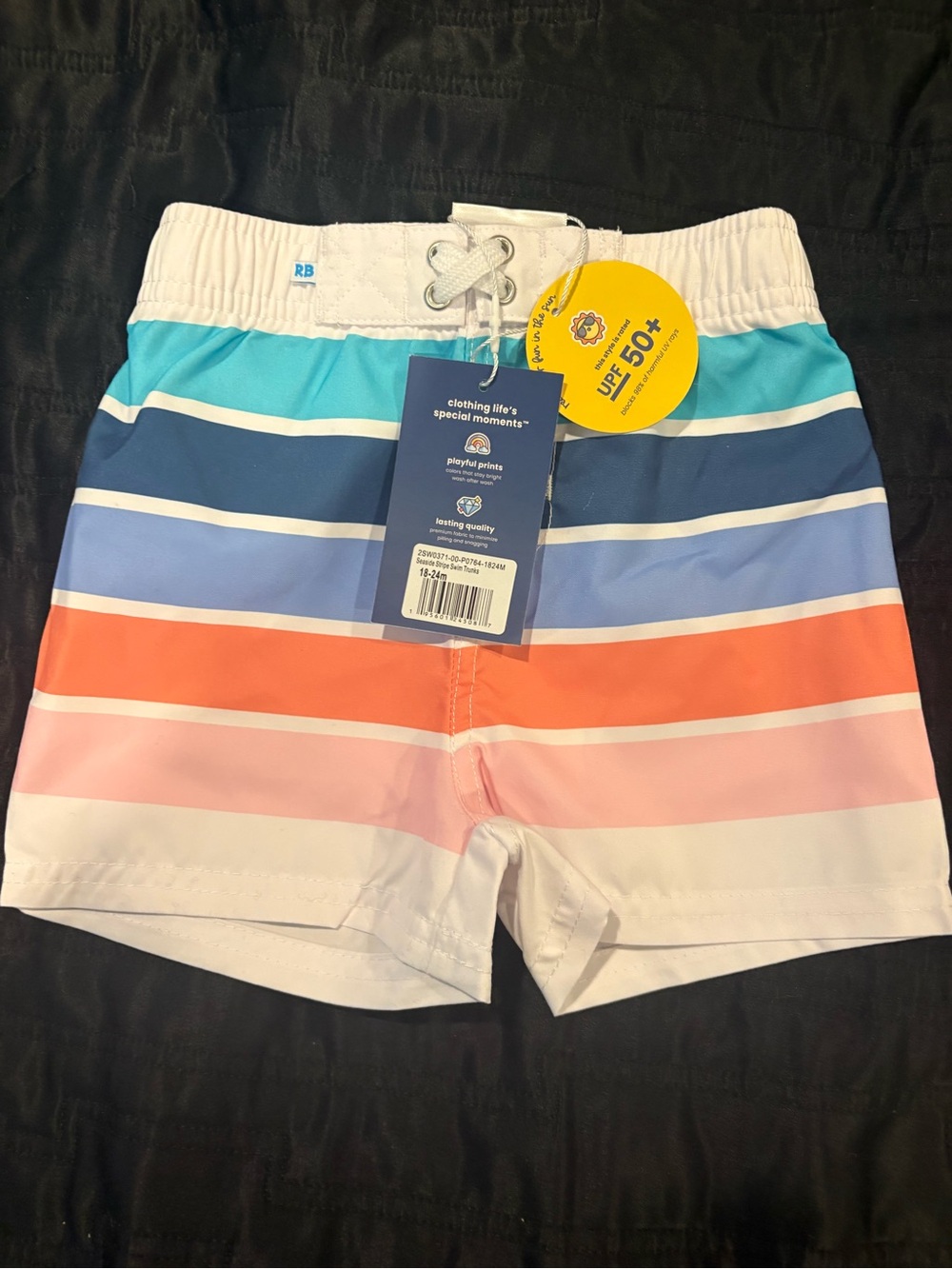 Rugged Butts Boys Seaside Striped Swim Trunks with UPF 50+ - Multicolor